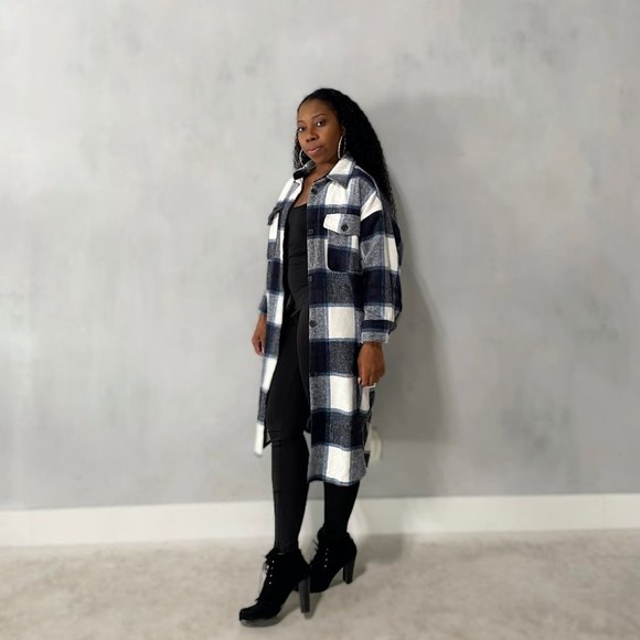 🎊 (NWT) Oversize Longline Flannel Plaid Shacket - Picture 3 of 13